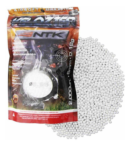 Munição Esferas Bbs Airsoft Ntk Velozter 0,12g 6mm 2000un.