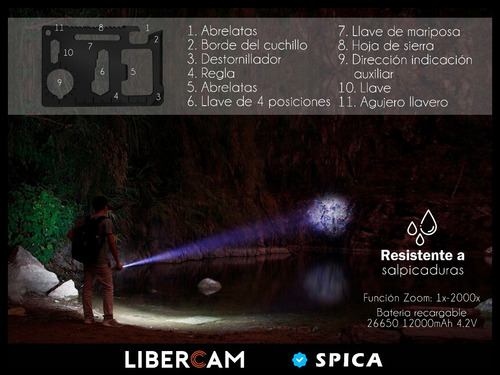 Imagen 8 de 10 de Linterna Tactica Led Spica X12 Bateria Herramientas 12000 Lm