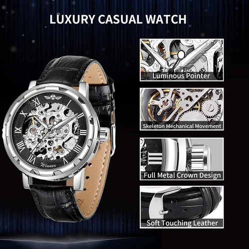 Reloj Para Hombre, Esqueleto Mecanico Steampunk Automatic...