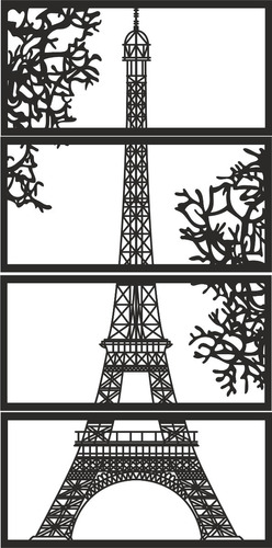 Cuadro Calado Mdf Negro Torre Eiffel París 85x40cm