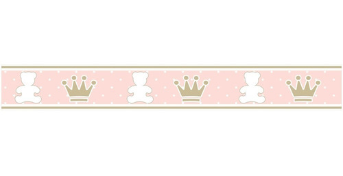 Imagem 2 de 2 de Faixa Decorativa Ursinho E Coroas Auto Colante 1,19 X 0,16cm