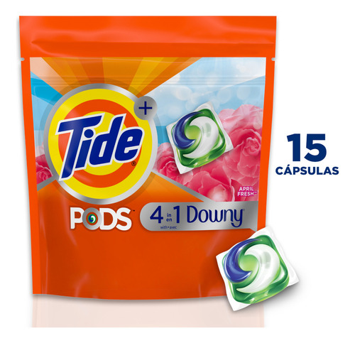 Detergente en Cápsulas Tide Pods Toque de Downy, 15 Pods, Aroma April Fresh, Detergente 4 en 1