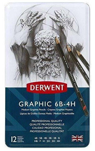 Lapices De Dibujo Grafico Derwent, Mediano, Lata De Metal