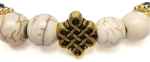 Pulsera Hombre Nudo Celta Dorado, Piedra Marfil Y Negra