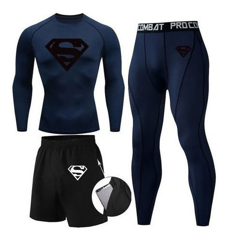 Conjunto Deportivo Super Heroes Superman Compresión 3 Piezas