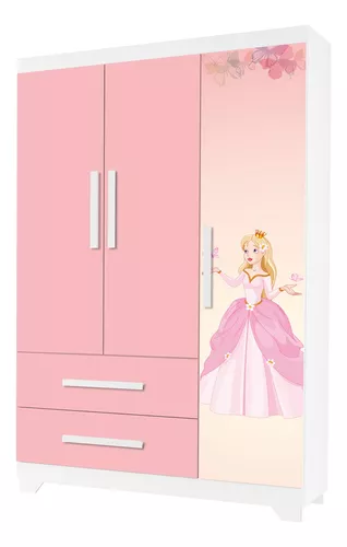 Jogo de Quarto Infantil Cama e Guarda Roupa Princesa Rosa em