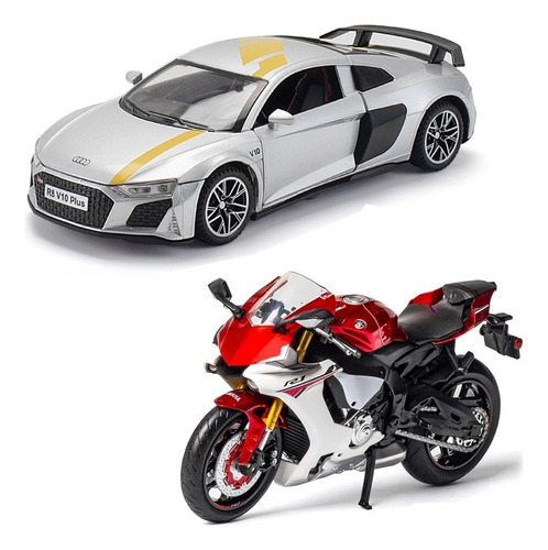 D Yamaha Yzf Y Audi R8 Miniatura Metal Autos 2 En 1 Juego