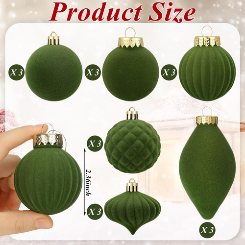 Syhood 18 Pcs Velvet Verde Bolas De Navidad De Navidad