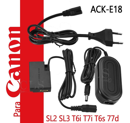 Imagem 1 de 8 de Fonte Ack-e18 Adaptador Ac P/ Canon Sl2 Sl3 T6i T6s T7i 77d