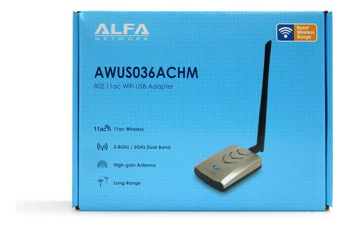 Adaptador Usb Alfa Awus036achm 802.11ac Wifi Range Boost,