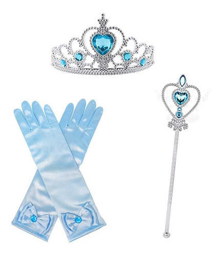 Set Kit Disfraz Princesa Corona Tiara Cetro Guantes Fiesta