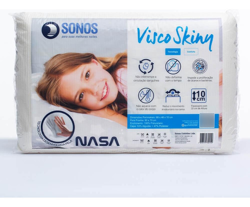 Travesseiro Sonos Visco Skiny 10cm Tecnologia Nasa Branco