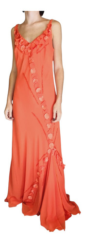 Vestido Largo Fiesta Naranja Y2k - Talle S (Usado)