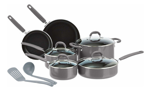  Ceramic Non-stick 12-piece Cookware Set, Grey Pots, P