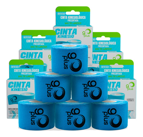Paquete 6 Cintas Kinesiológicas Azul Go Plus 5m Pre-cortada