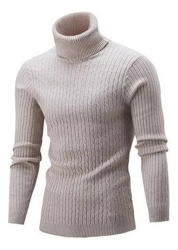 Suéter Casual Cuello Alto Sólido Para Hombre Con Cuello Alto