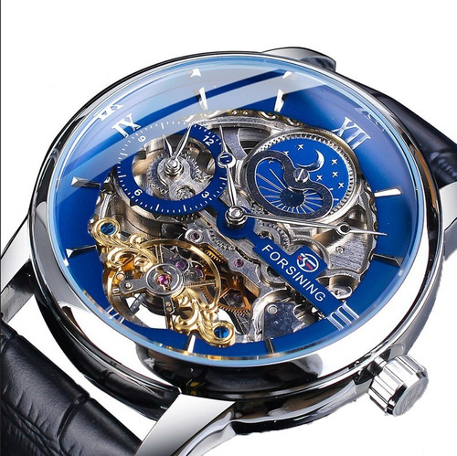 Reloj Mecánico Tourbillon De Fase Lunar De Doble Zona Horar