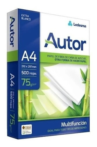 Resmas Papel Autor A4 75grs 500h X10unidades 