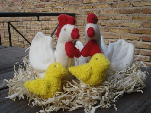 Muñeco Gallina Y Pollito Waldorf Artesanal (de Paño Naval)