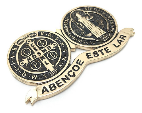 Adorno Metal Medalha De São Bento Dourado Com Imã