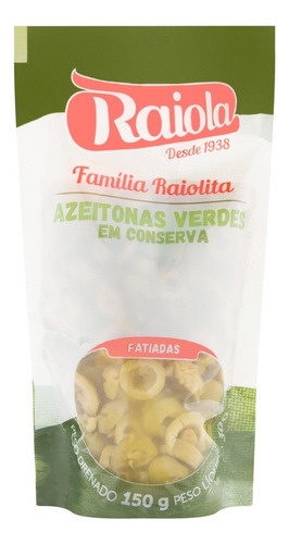 Azeitona Verde em Conserva Fatiada Raiola Família Raiolita Sachê 150g