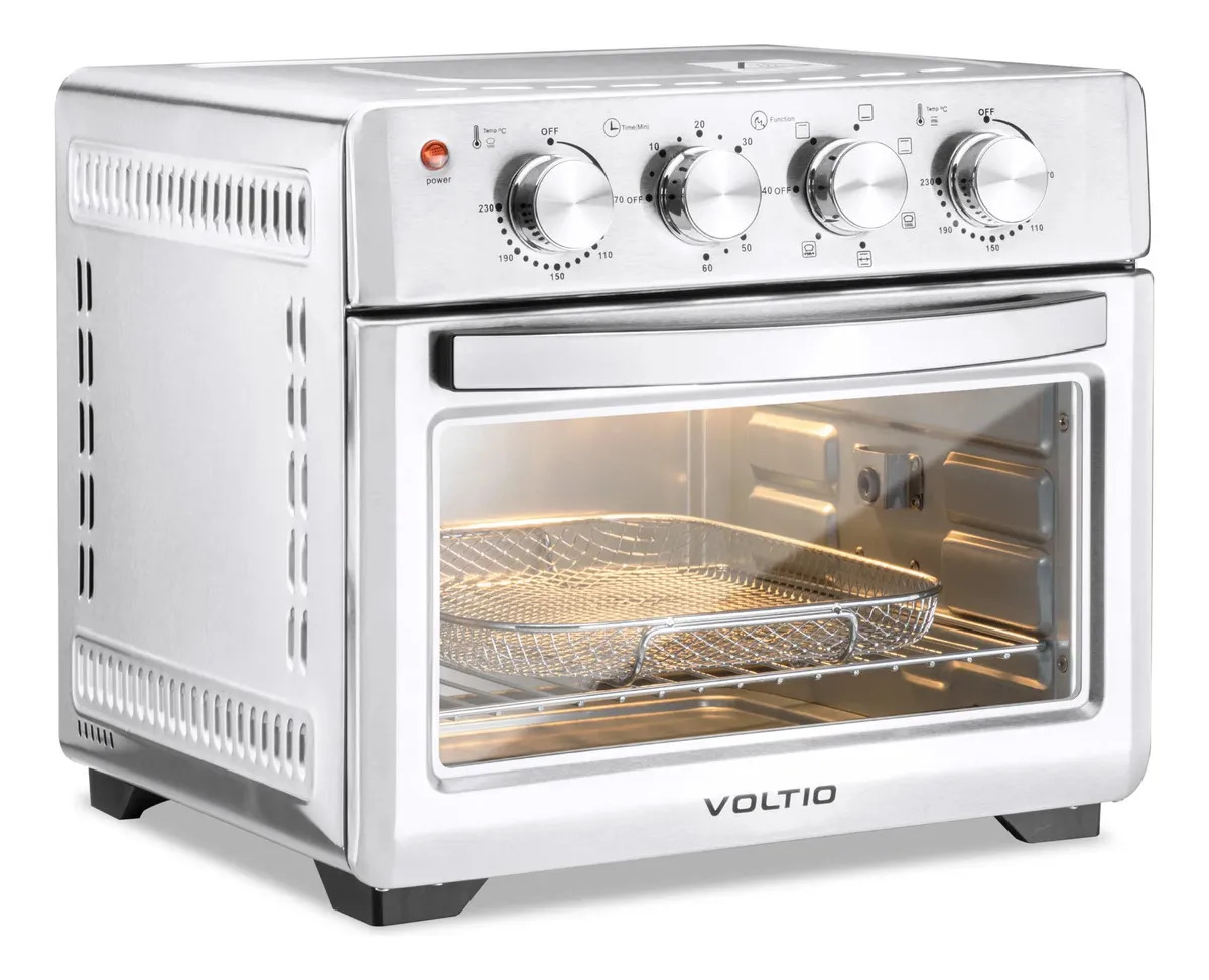 Horno Freidora de Aire Eléctrico 25 L, 5 en 1, Voltio con Rostizador Giratorio y Accesorios