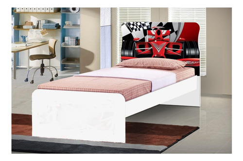 Cama 1 Plaza - Dormitorio Infantil - Formula 1 - F1 Color Blanco/Formula 1