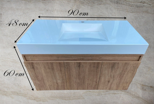 Mueble De Baño Lavabo Moderno Flotante 90cm Tocador 3 Puerts