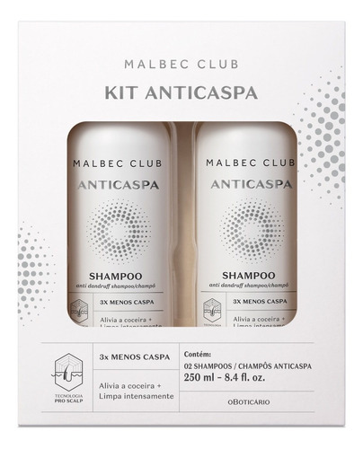  Kit Shampoo Anticaspa Malbec Club Boticário (2 Itens)