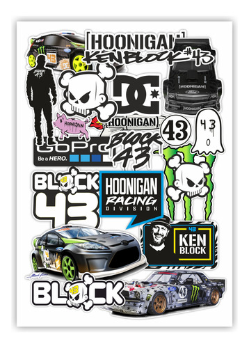Calcos Stickers Pack-impreso/laminado-ken Block Termo/casco