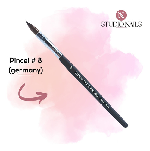 Pincel Para Uñas Nº 8 Studio Nails Limpia Pincel + Pincel + Godete Color Paquete Pack X 3 Unidades