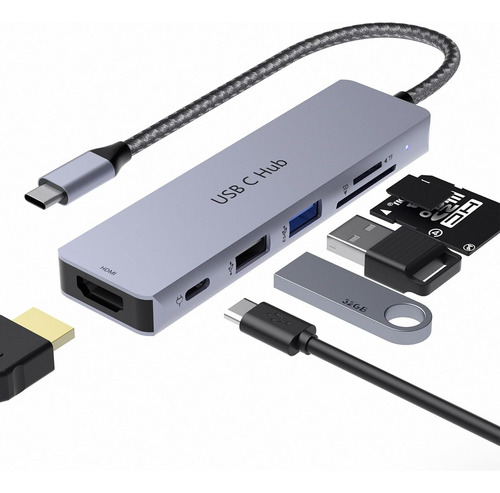 Hub Usb C Adaptador Usb C Multipuerto 6 En 1 Con Lector De T