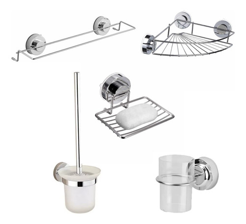 Kit Accesorios De Baño Con Sopapa Ventosa Sin Perforar Acero