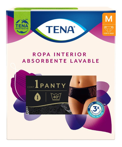 Ropa Interior Lavable Tena Corte Bajo Negro Talla M 1 Pz