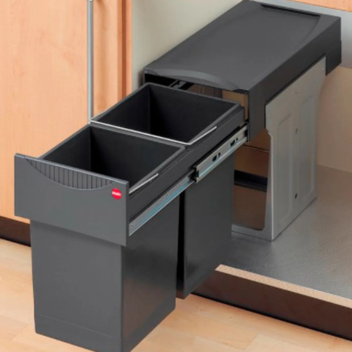 Cubo Cesto Residuos Cod. Hafele 502.70.252 Doble 2x15 Litros Color Gris