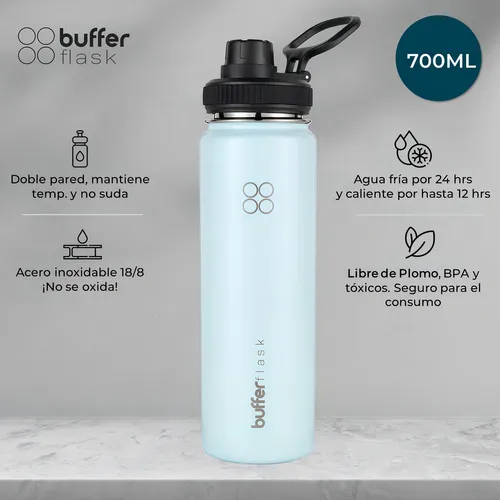 Termo Botella Agua Termica Buffer Acero Inoxidable 700 ml +4 Tapas Color Azul Claro