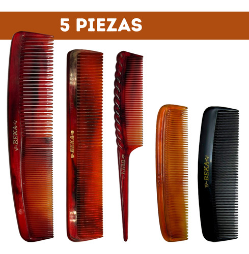 Kit Peines Beka Carey 5 Pzs Colores Surtidos Todo Uso Unisex Carey