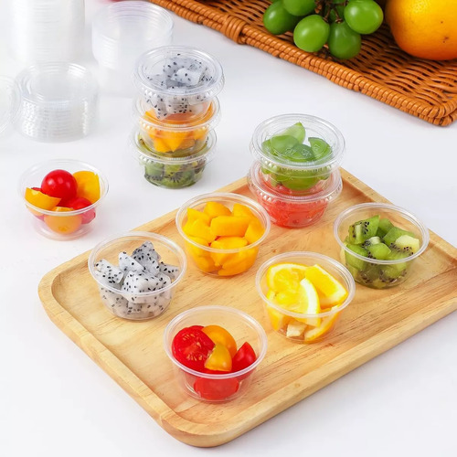 100 Vaso Souffle 2oz Con Tapa Para Salsa O Complementos