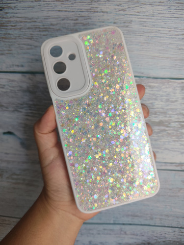 Funda De Brillo Y Pop De Corazón Para Samsung A34 Blanco