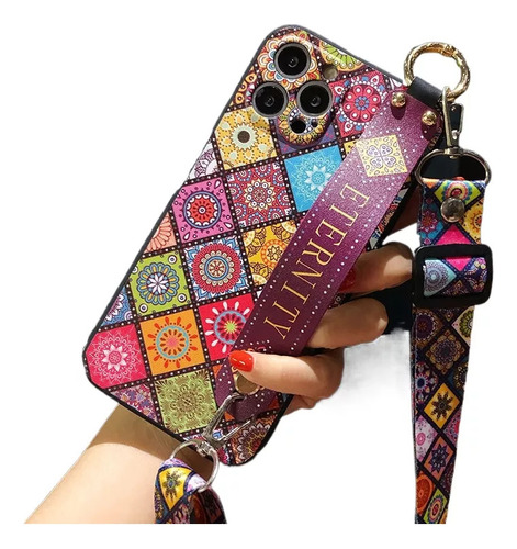 Bandolera Con Estampado Vintage Y Correa De Muñeca A