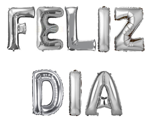 Letras Globo Feliz Dia Plateadas O Doradas 40 Cm