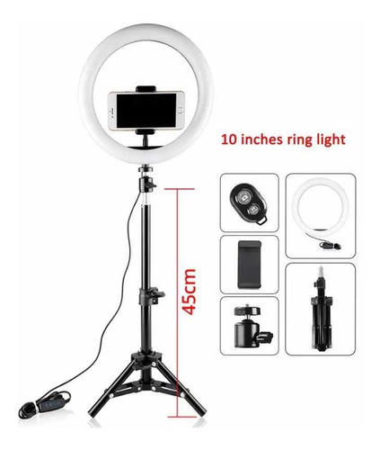 Aro De Luz Selfie Ring 10 Pulgadas Con Tripode De Pie 45 Cm