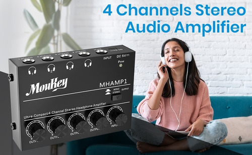 Moukey Amplificador De Audífonos De 4 Canales Entrada Trs