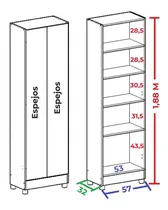 Comprar Ropero Multiuso Con Espejos 2 Puertas - Biblioteca Zapatera Color Blanco