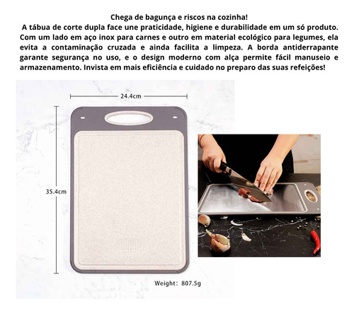 Tabua De Corte Saudável Para Cortar Dupla Face Aço Inox Pp
