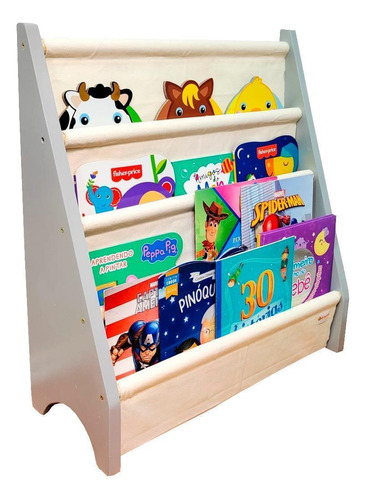 Rack Para Livros Infantil, Standbook Montessoriano Cinza