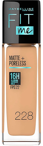 Base Líquida Maybelline Fit Me Matte + Poreless Fps 22 30ml Tono 228 Soft tan