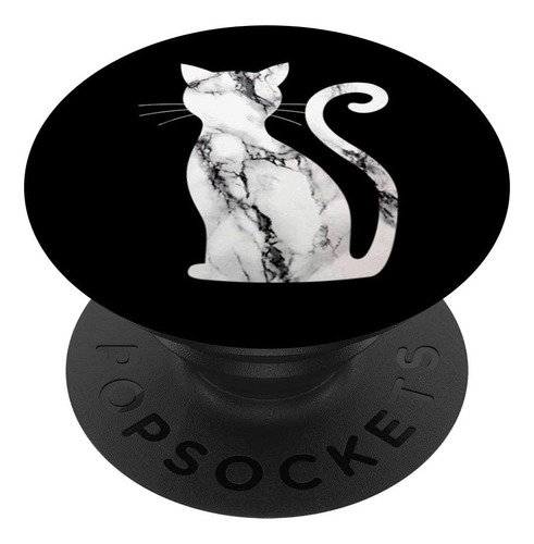 Pop Socket Diseño Gato Blanco Y Negro Marmol Negro Popsock