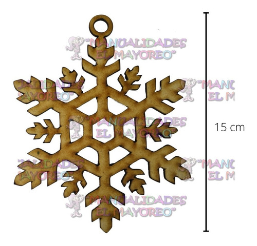 Copo De Nieve Colgante Madera Mdf 15 Cm (12 Pzas)