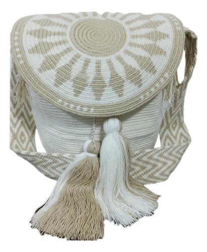 Mochila Wayuu Únicolor Tapa Original Grande